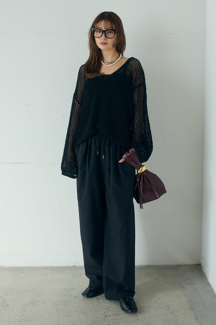 [SET]メッシュ編みビスチェセットVネックプルオーバー+シアサッカーイージーパンツ(2set)