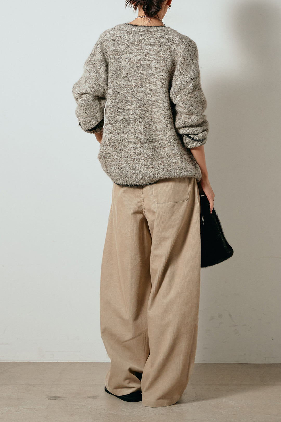 [SET]ミックスニットポケットカーディガン+フロントタック入りコーデュロイパンツ(2set)