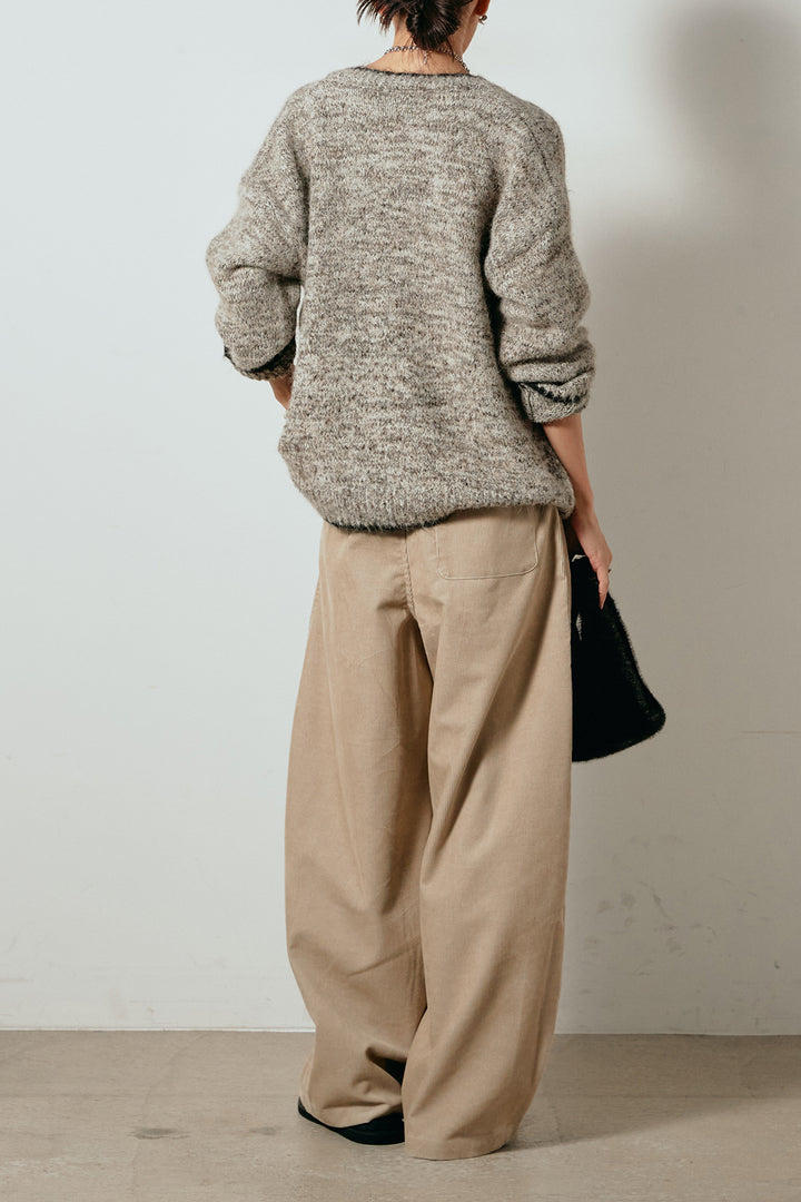 [SET]ミックスニットポケットカーディガン+フロントタック入りコーデュロイパンツ(2set)