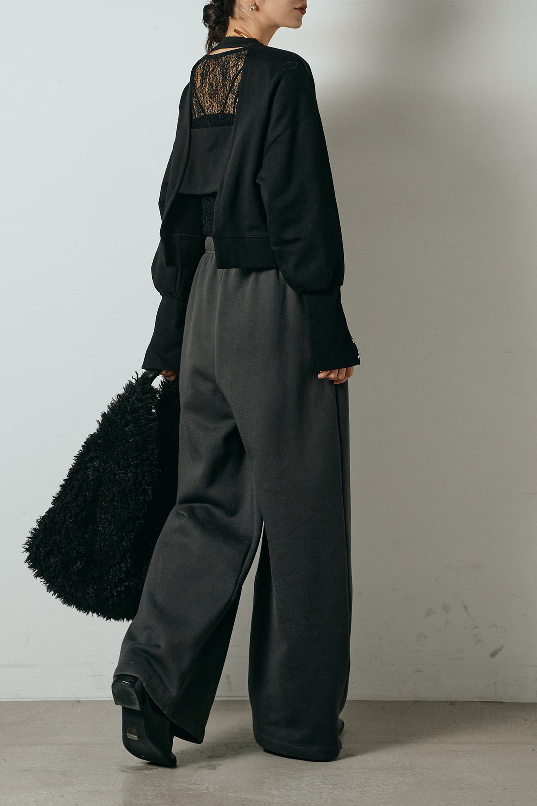 [SET]裏毛バックオープンプルオーバー+ストレッチレースクルーネックインナー(2set)