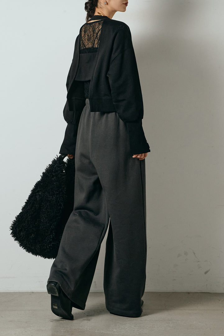 [SET]裏毛バックオープンプルオーバー+ストレッチレースクルーネックインナー(2set)