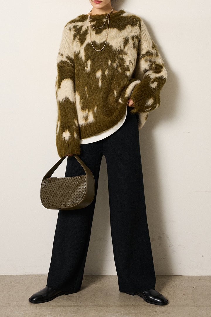 [SET]モヘアタッチマーブルニット+ワイドリブニットイージーパンツ(2set)