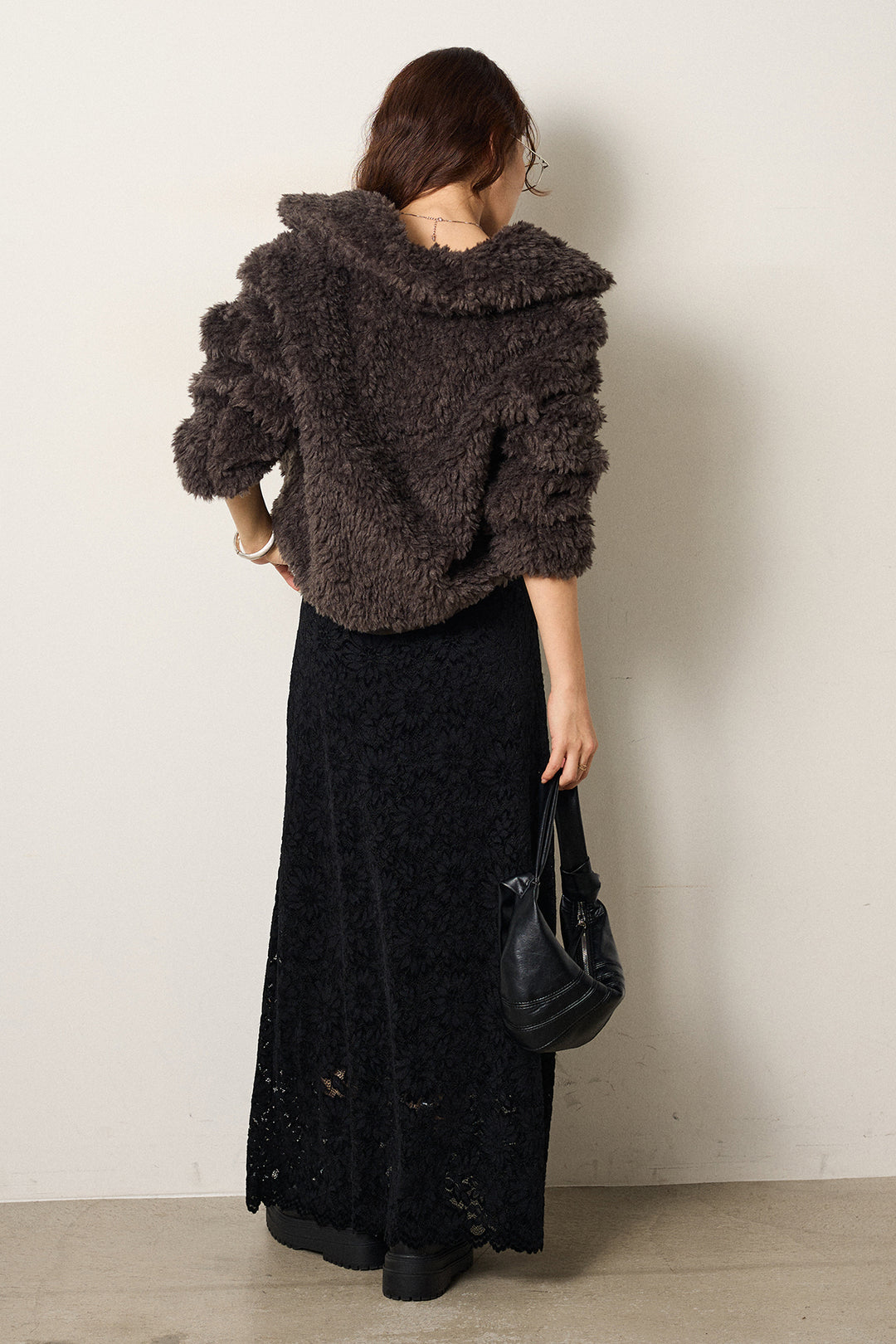 [SET]スタンドカラー裾リブボアブルゾン+花柄刺繍ベロアフレアスカート(2set)