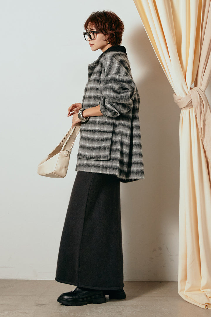 [SET]チェックシャギーミドルカバーオール+ノースリーブニットロングワンピース(2set)