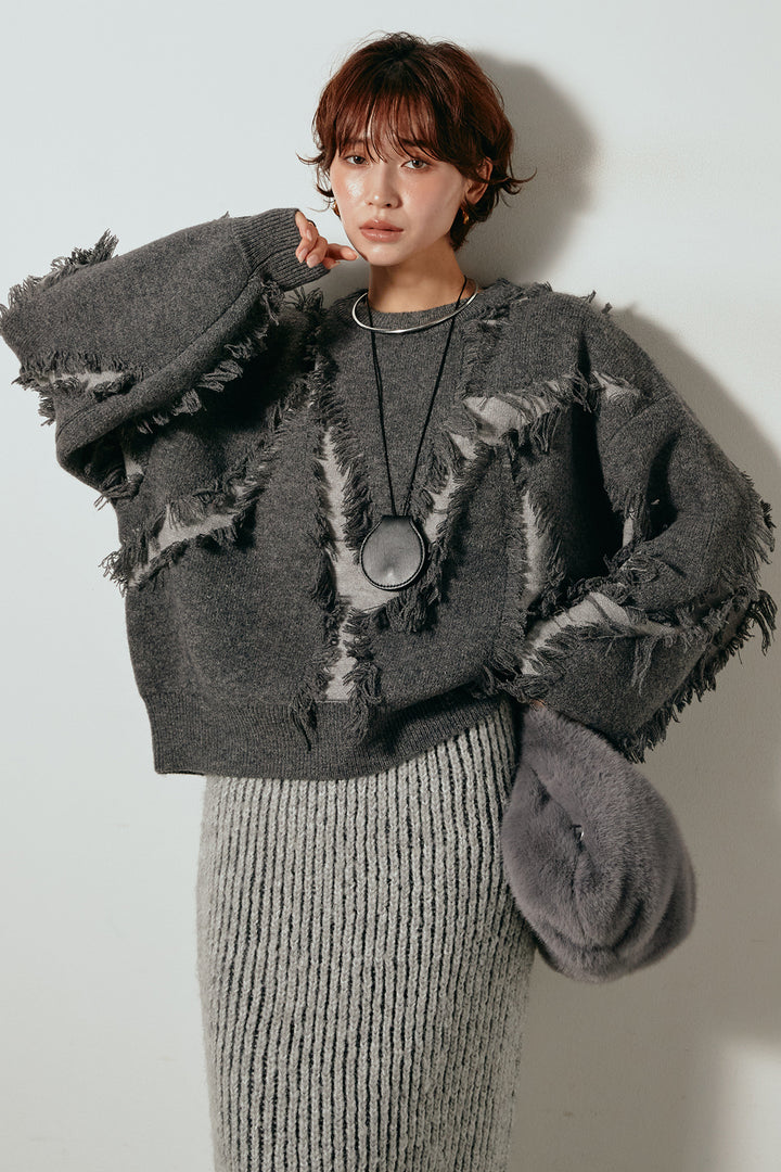 [SET]シャギージャガードニットトップス+アルパカタッチニットタイトスカート(2set)
