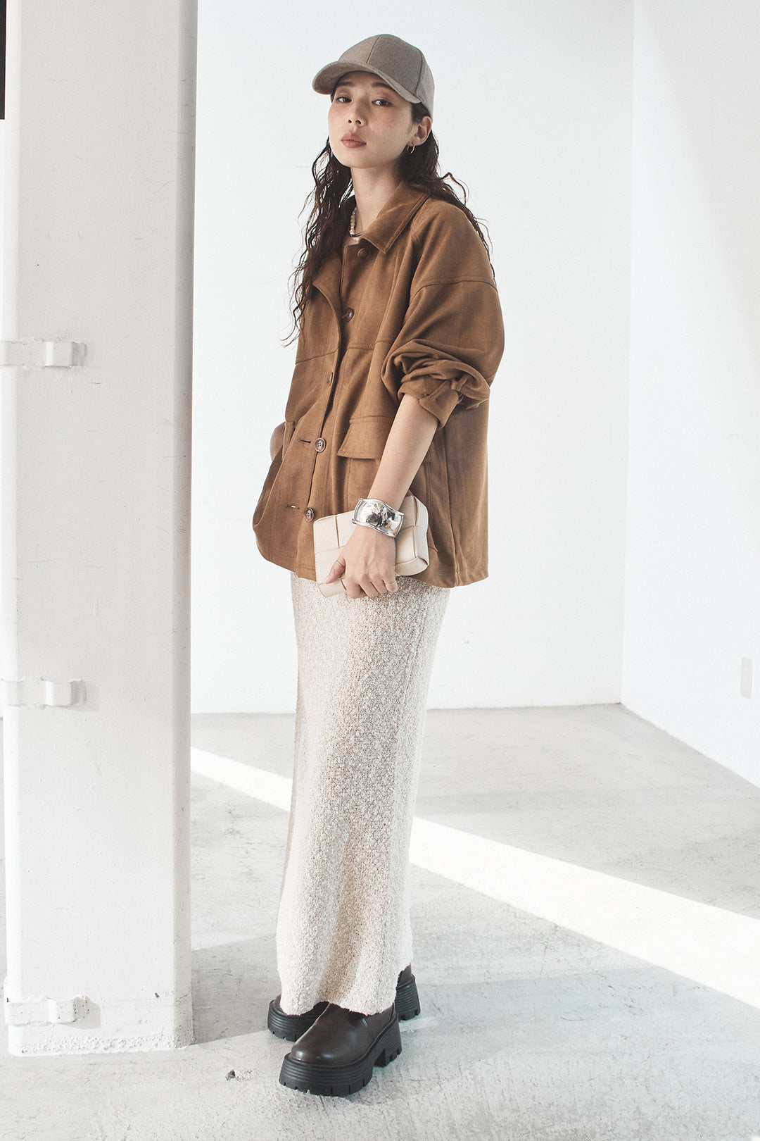 [SET]デカポケスエポンジャケット+ツイード風MIXスラブスカート(2set)