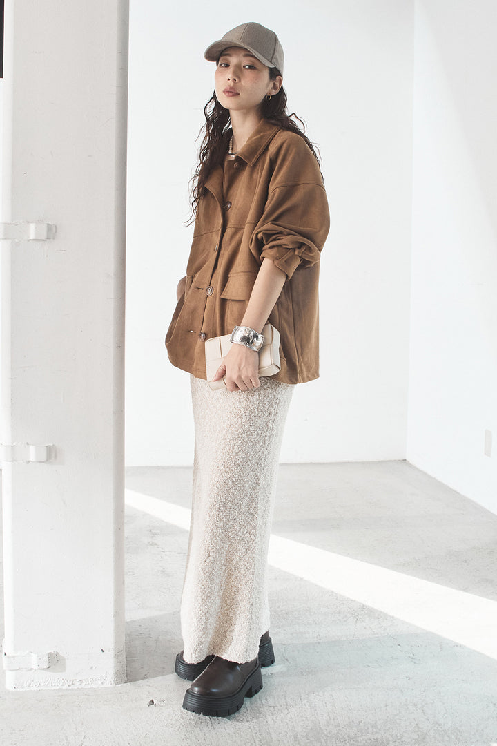 [SET]デカポケスエポンジャケット+ツイード風MIXスラブスカート(2set)