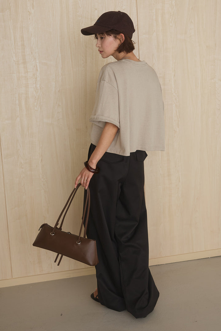 [SET]グラフィックサムデイワイドクロップドT+ニーサイドタックウエストドロストパンツ(2set)