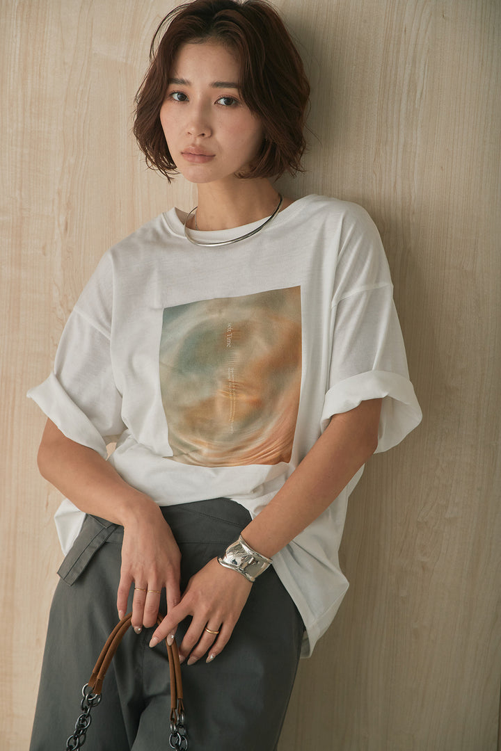 [SET]MarbleプリントTシャツ+ポケットベルト付きニーサイドタックパンツ(2set)