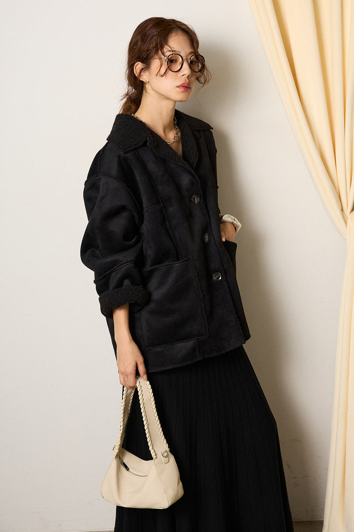 [SET]エコムートンカバーオール+編み地切り替えフレアニットスカート(2set)