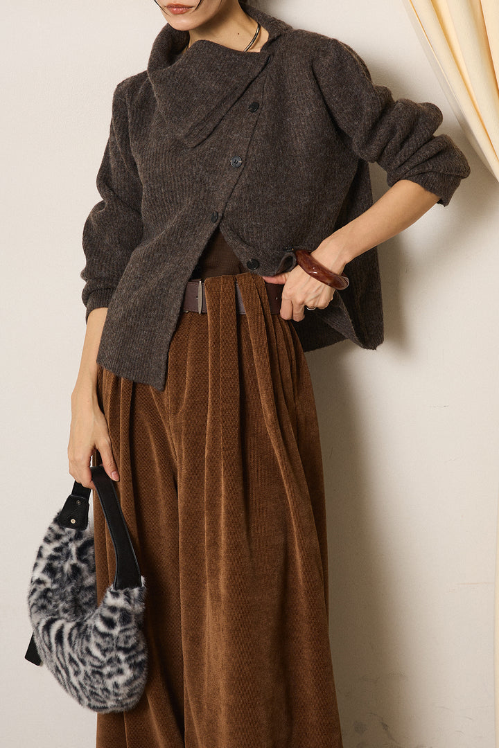 [SET]ボタンデザインネックニットプルオーバー+ベルトループコーデュロイワイドパンツ(2set)