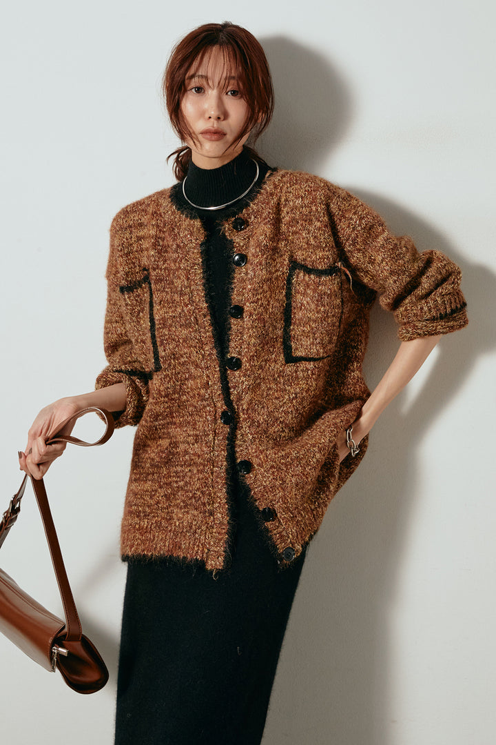 [SET]ミックスニットポケットカーディガン+ノースリーブニットロングワンピース(2set)