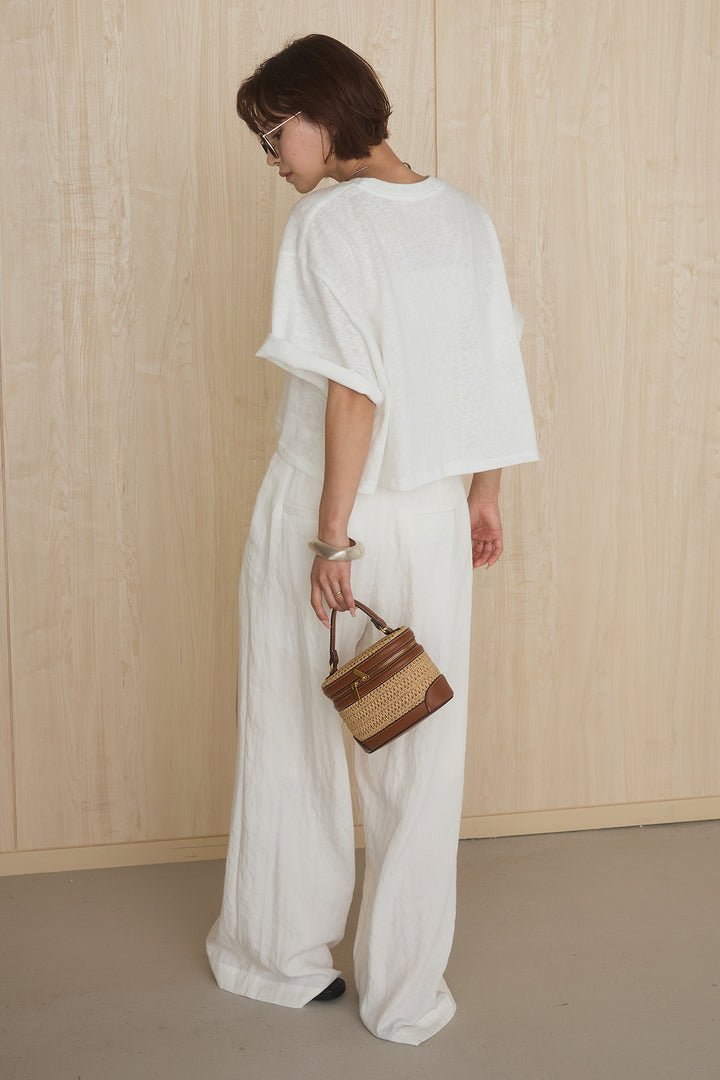 [SET]グラフィックサムデイワイドクロップドT+異素材ベルト付きラップ風ニュアンスワイドパンツ(2set)