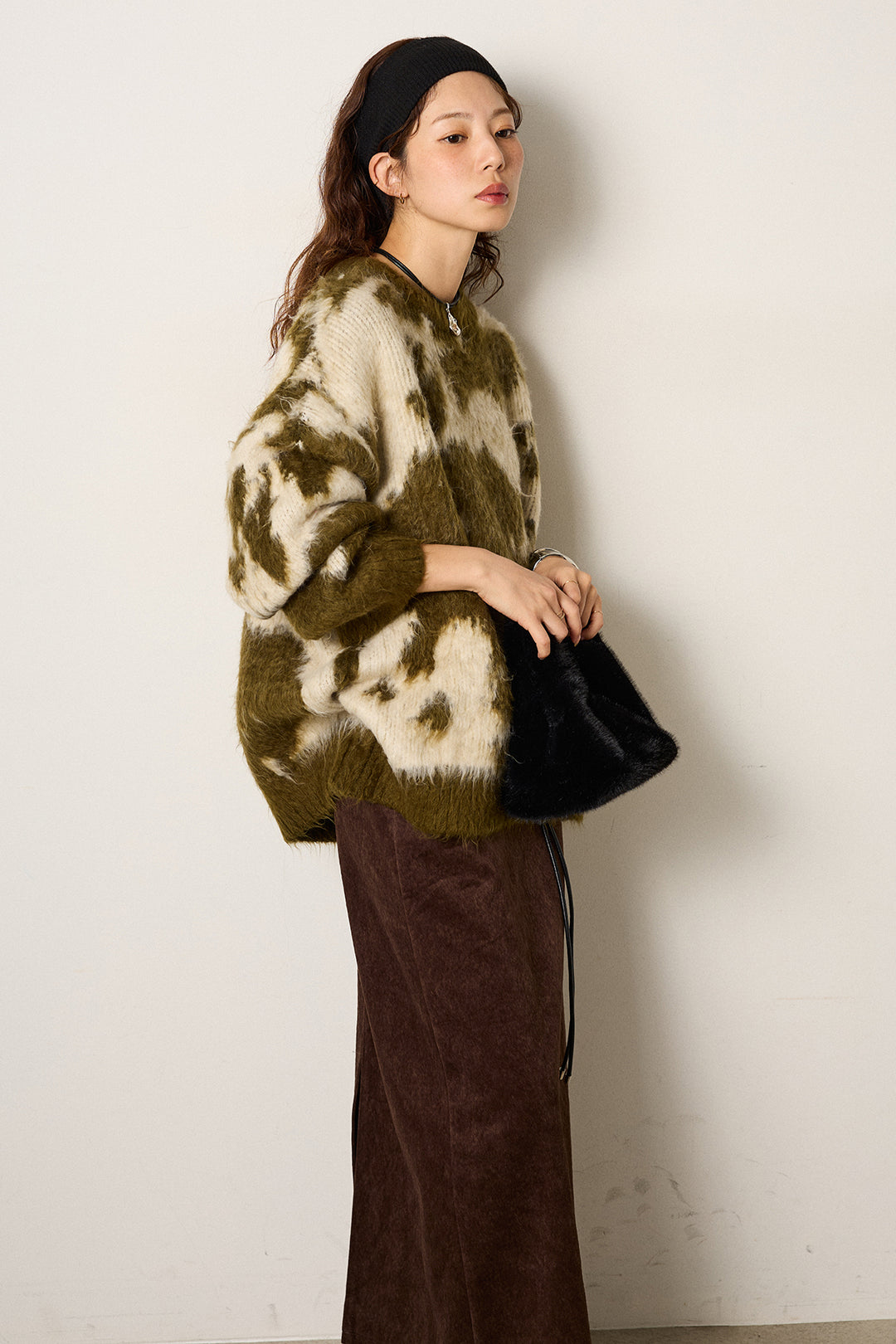 【着回しセット】[SET]モヘアタッチマーブルニット+タック入りコーデュロイワイドパンツ+ロープベルト付きスウェード調スカート(3set)