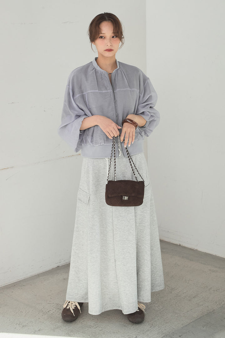 [SET]シアー×ポンチブルゾン+リラックススウェットスカート(2set)