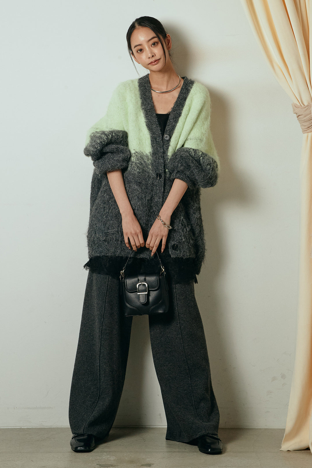 [SET]起毛グラデーションニットカーディガン+センターラインニットパンツ(2set)