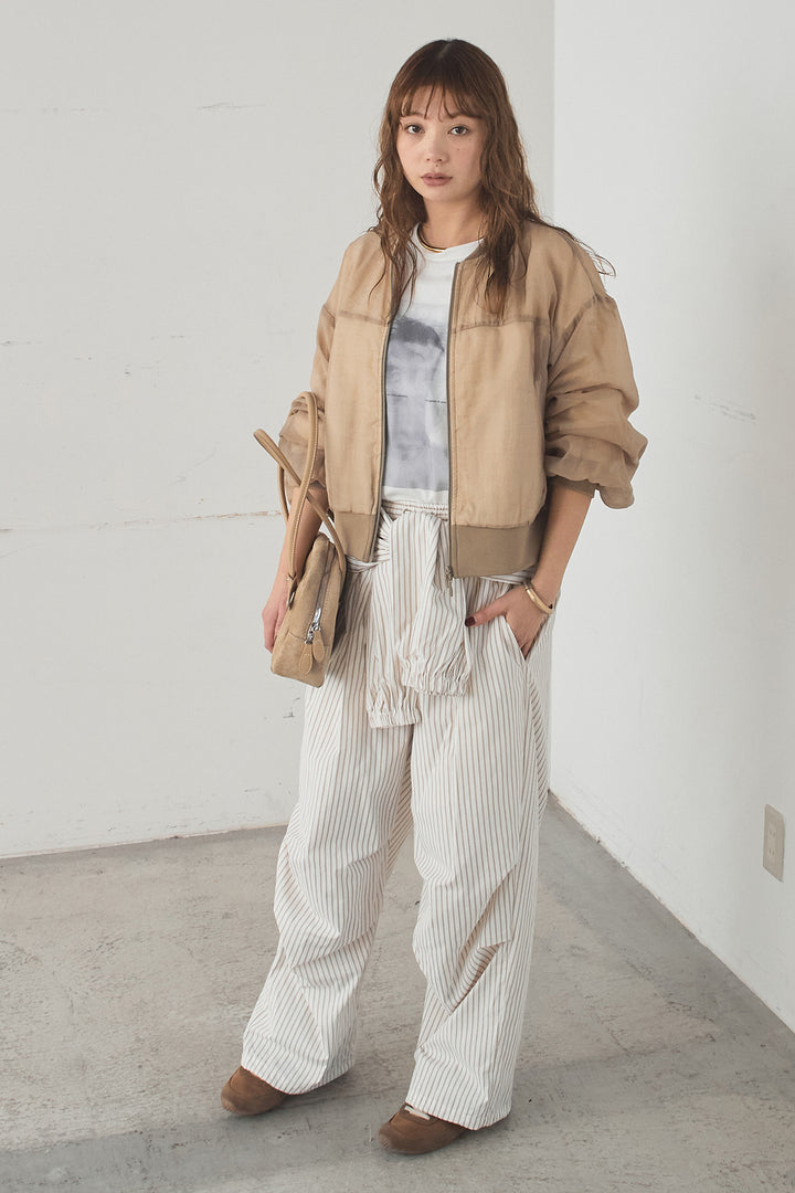 [SET]長袖アソートフォトTシャツ+ストライプウエスト巻きジョガーパンツ(2set)