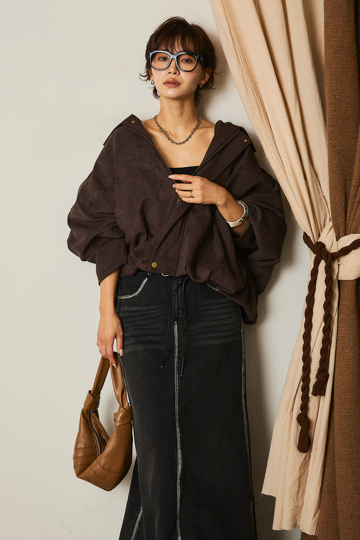 【即納】バルーンシルエットフェイクスエードブルゾン