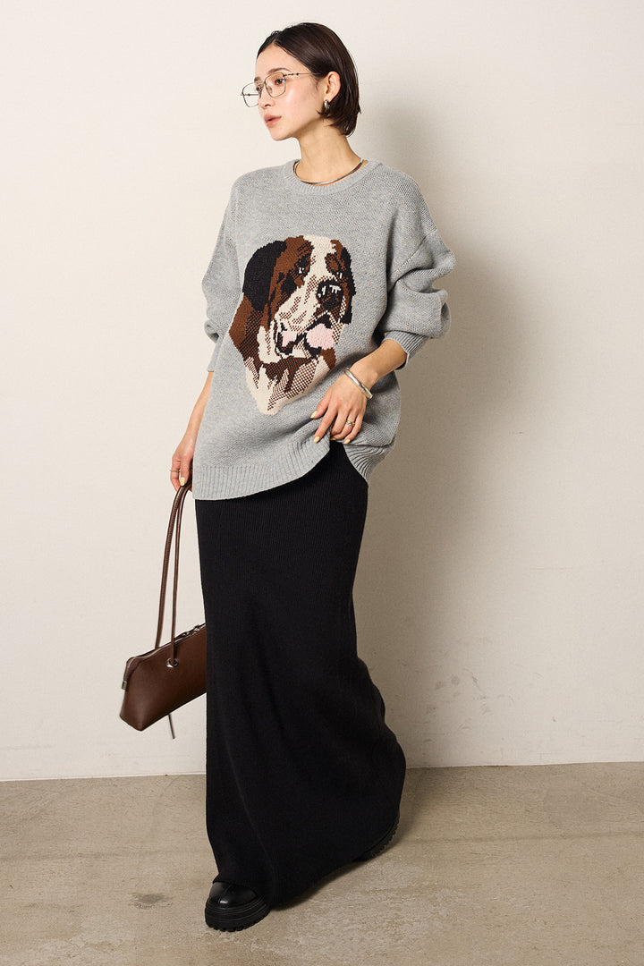 [SET]アニマルジャガード柄ニットトップス+リブナローニットスカート(2set)