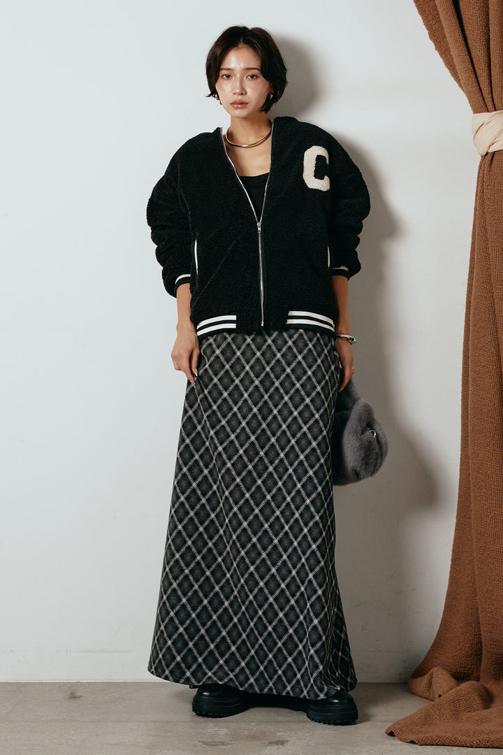[SET]ロゴスタジャンボアブルゾン+フロッキー起毛チェックスカート(2set)