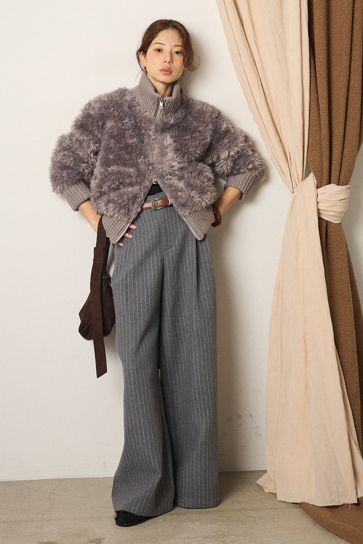 [SET]ハイネックボアブルゾン+ウールライクストライプパンツ(2set)