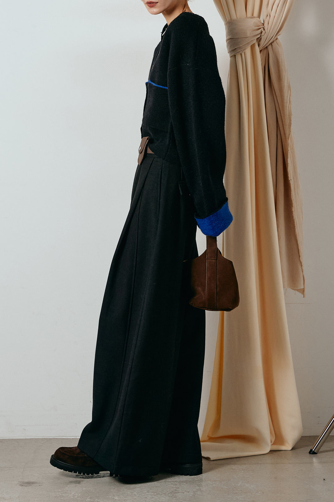 [SET]アルパカタッチダブルフェイスカーディガン+ポーチベルト付きカーブパンツ(2set)