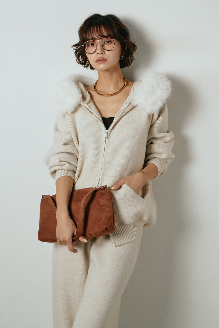 【着回しセット】[SET]ファー付きフーディーニットSETUP+ビッグカラーダブルジップニットSETUP(2set)