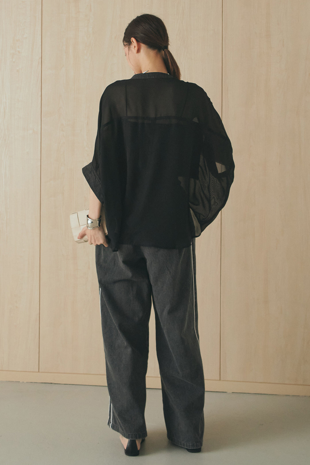 [SET]デニムライクビッグツーポケシアーシャツ+ドロストサイドラインデニムパンツ(2set)