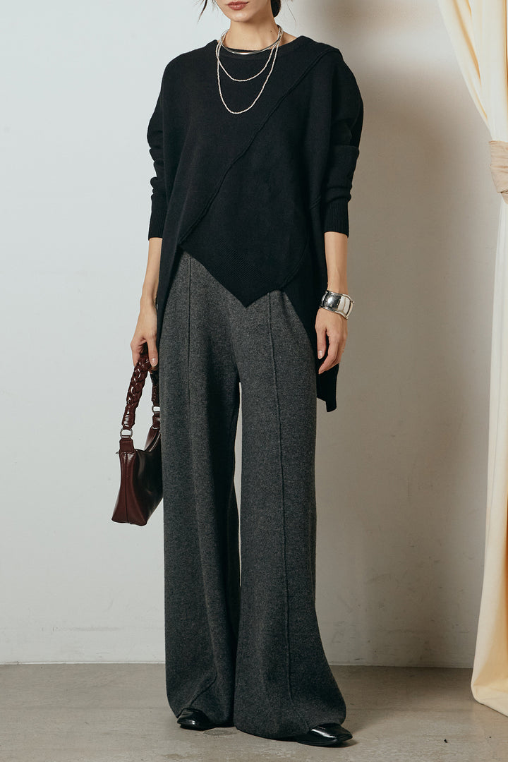 [SET]アシンメトリーデザインニットトップス+センターラインニットパンツ(2set)
