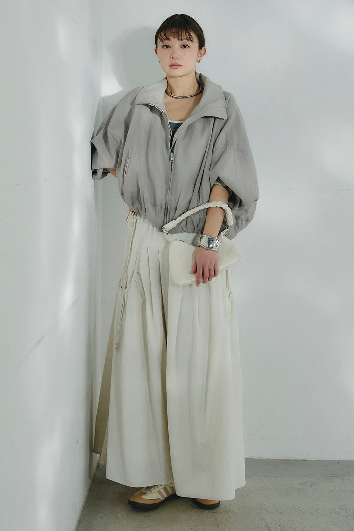 [SET]スタンドネックシアーブルゾン+ナイロンデザインフレアスカート(2set)