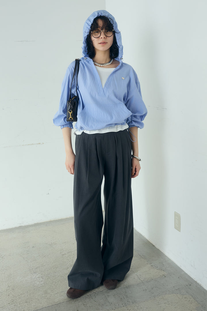 [SET]レイヤードデザインフーディートップス+サイド調整ベルトタックパンツ(2set)