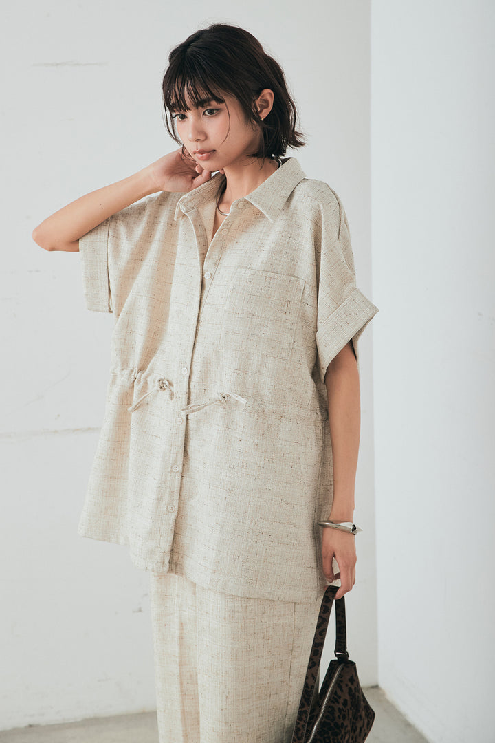 [SET]ツイードウエストドロストシャツ+ツイードタックパンツ(2set)