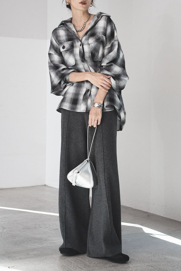 [SET]オンブレーチェックビッグシルエットCPOシャツ+センターラインニットパンツ(2set)
