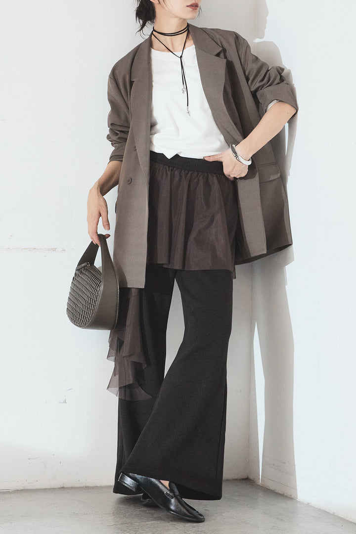 [SET]ルーズシルエットダブルテーラードジャケット+チュールレイヤードニットパンツ(2set)