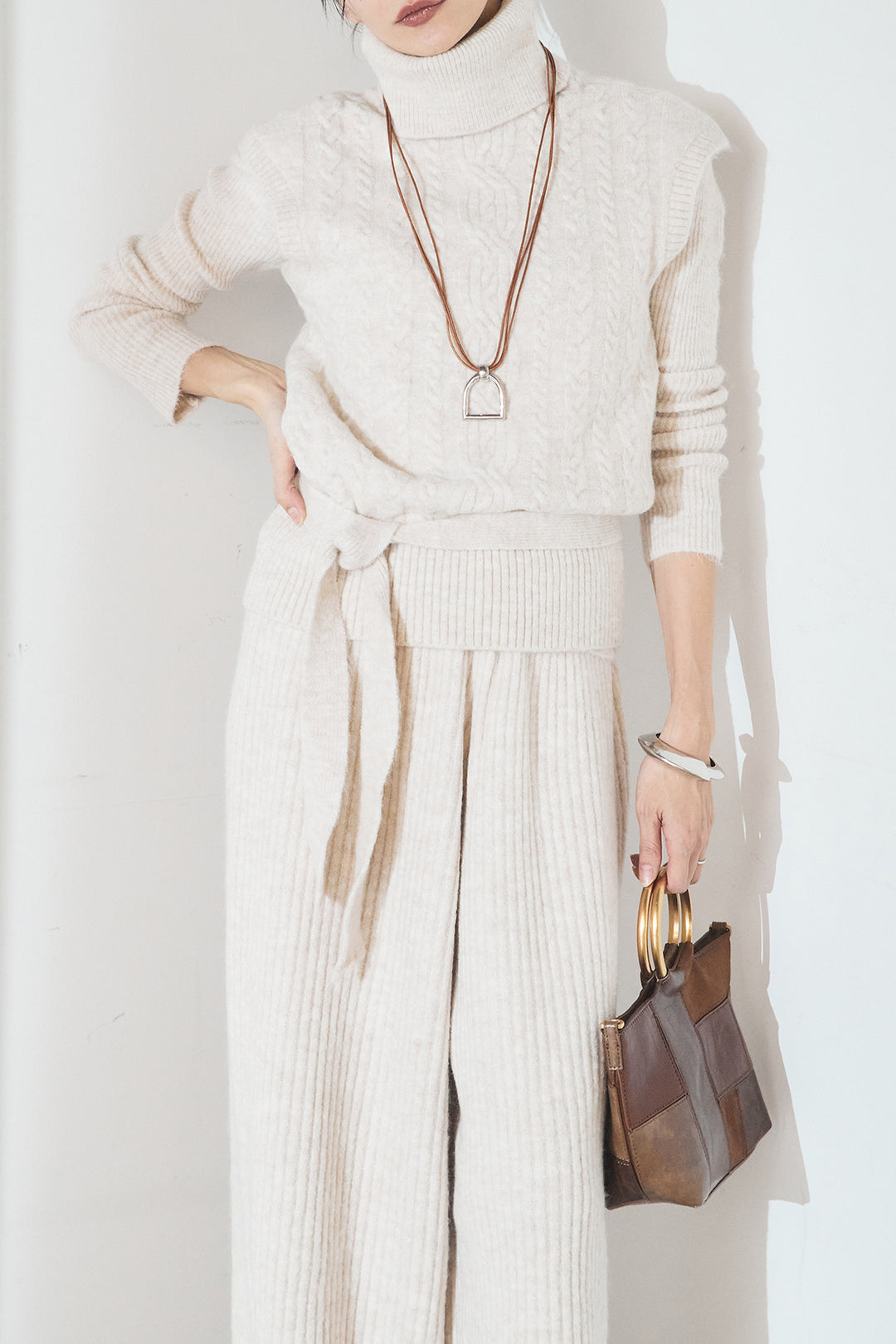 [SET]3ピースハイネックニットベストSETUP