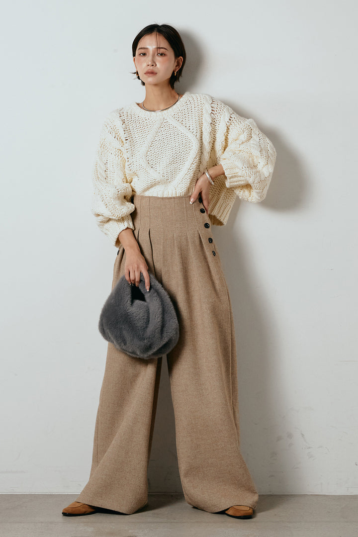 [SET]ロービングケーブルショート丈プルオーバー+サイドボタンツイードタックパンツ(2set)