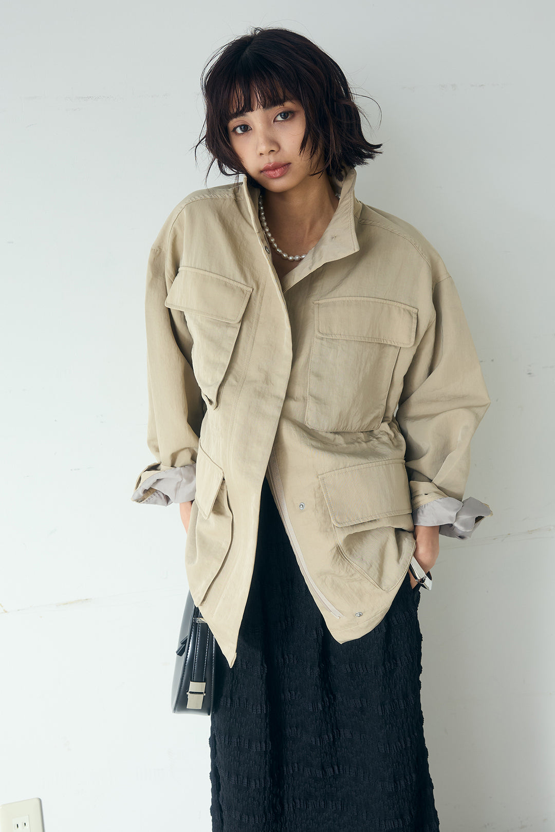 [SET]ナイロンツイルフィールドジャケット+ジャガードカットソータイトスカート(2set)