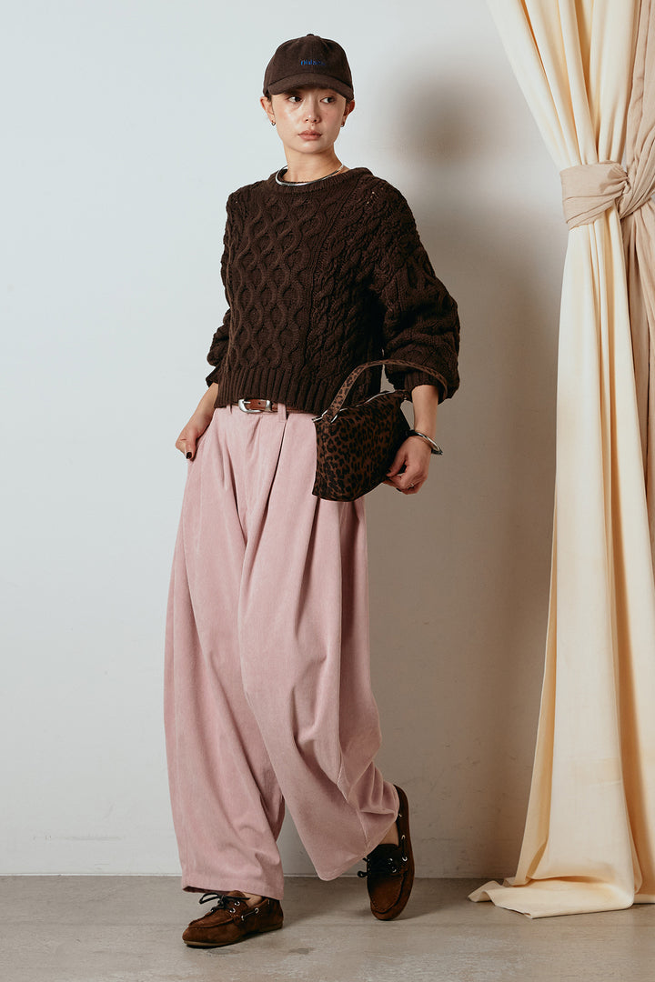 [SET]バルキーケーブルプルオーバー+コーデュロイサイドタックコクーンパンツ(2set)