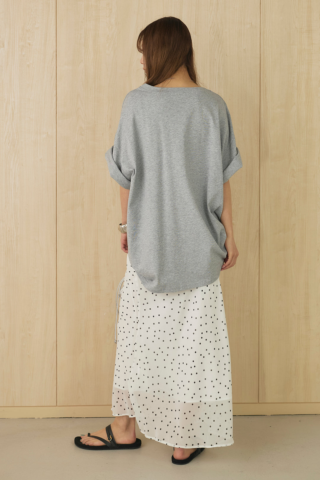 [SET]プリントロゴチュニックTシャツ+ドットサテンナロースカート(2set)