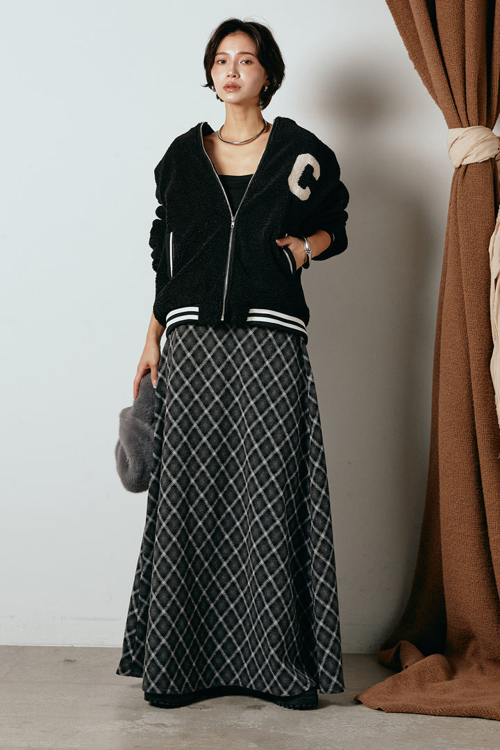 [SET]ロゴスタジャンボアブルゾン+フロッキー起毛チェックスカート(2set)