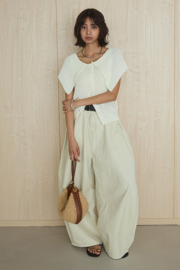 [SET]ビッグカラーボタンニットトップス+ベルト付きカラーデニムパンツ(2set)