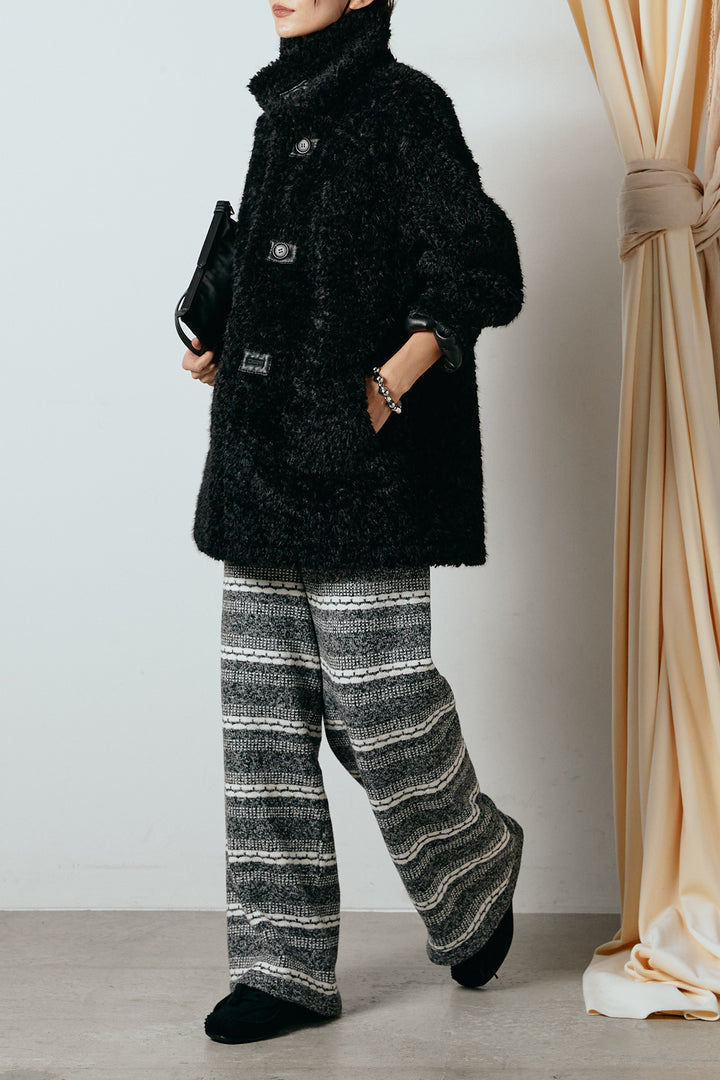 [SET]リバーシブルボアアウター+マルチライン柄リラックスニットパンツ(2set)