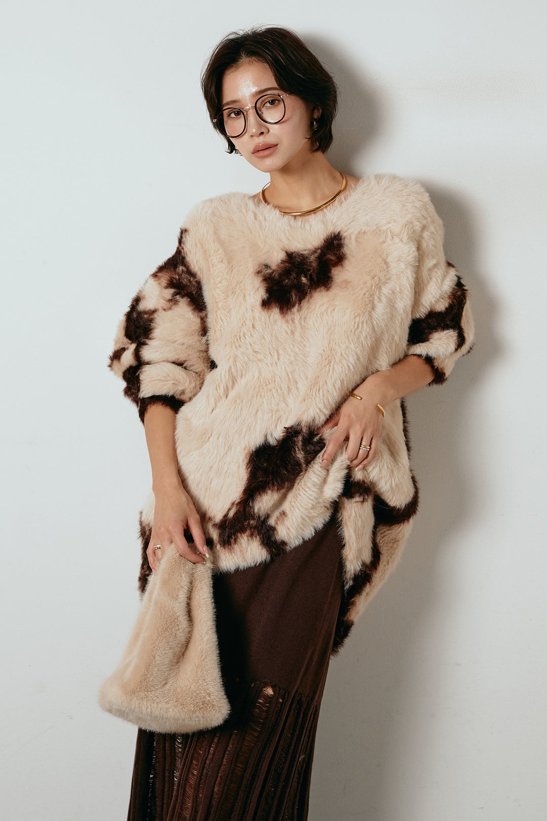 [SET]タイダイ柄シャギーニットトップス+裾シアーリブスカート(2set)