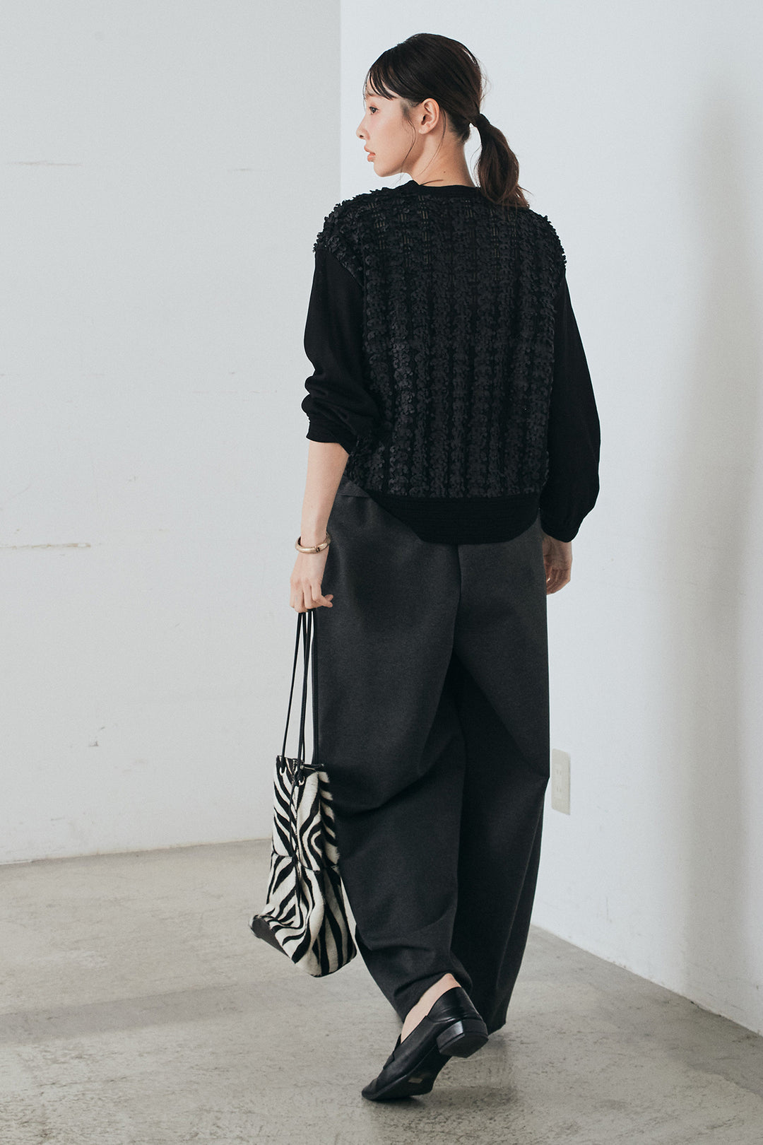 [SET]モコレースVネックカーディガン+カットダンボールウエストフリルカーブパンツ(2set)