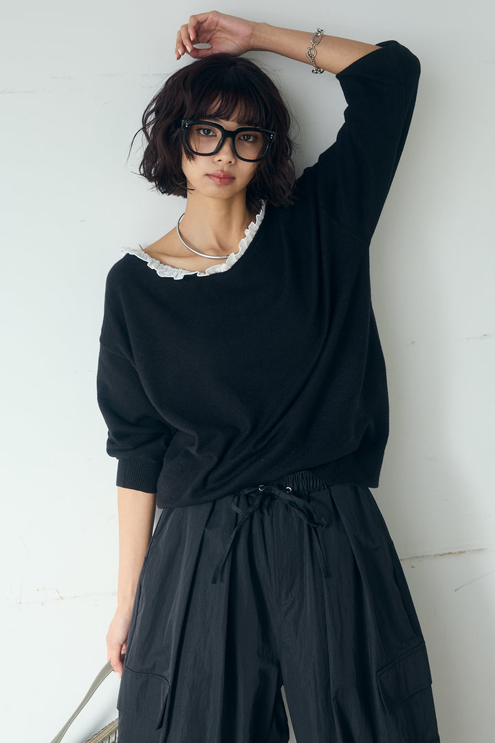 [SET]クールクール異素材コンビオフショルプルオーバー+撥水ジョガーパンツ(2set)