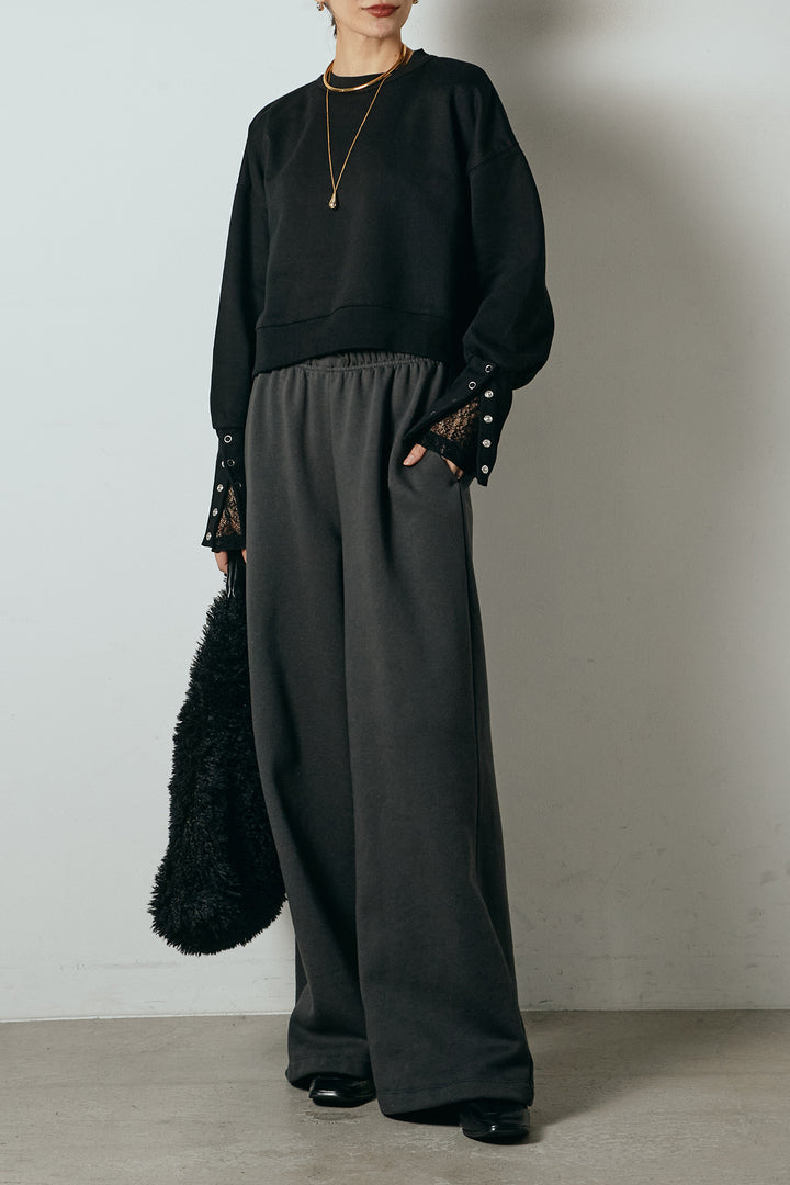 [SET]裏毛バックオープンプルオーバー+ストレッチレースクルーネックインナー(2set)