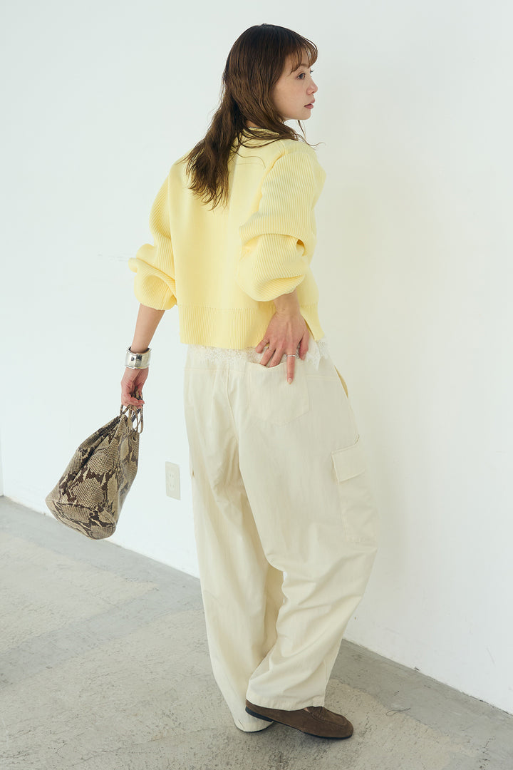 [SET]スポンディッシュBIGボタンクルーネックカーディガン+ブロード切り替えぺプラムタンク(2set)