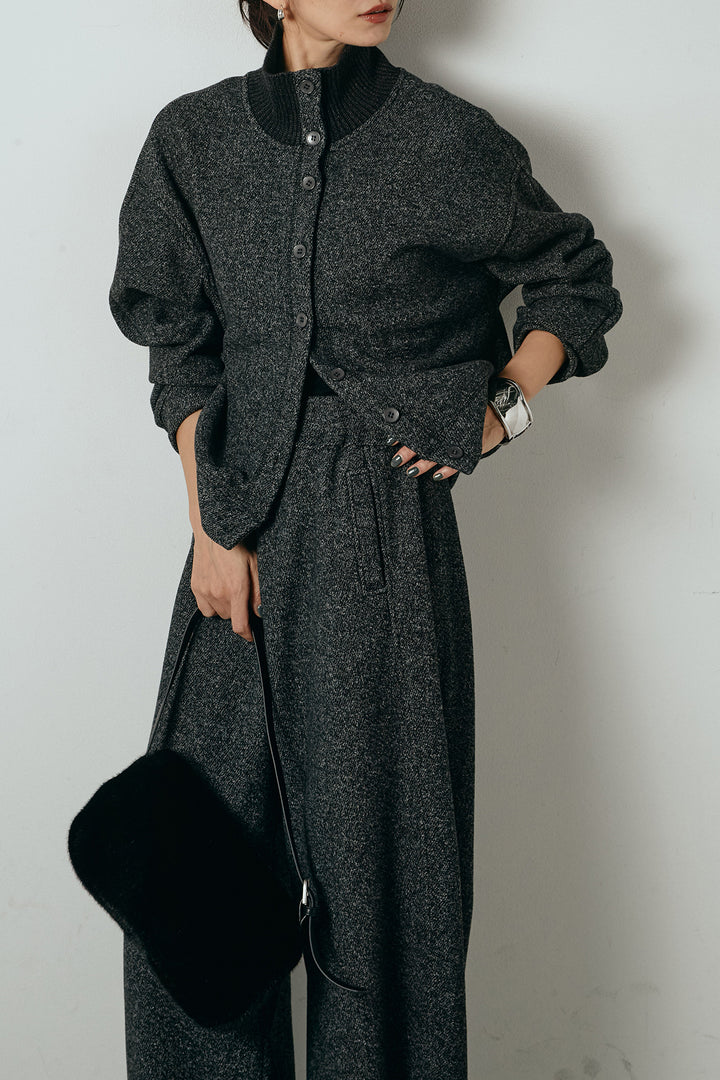 [SET]リブスタンドネックボタントップスSETUP