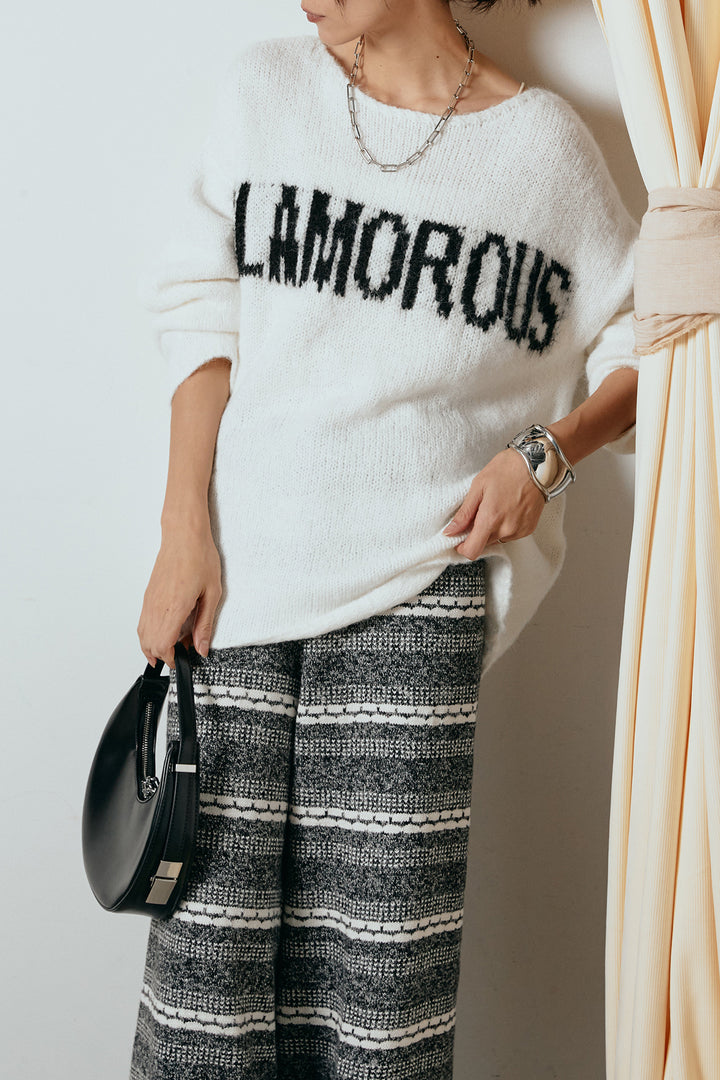 [SET]フロントロゴデザインニットトップス+マルチライン柄リラックスニットパンツ(2set)