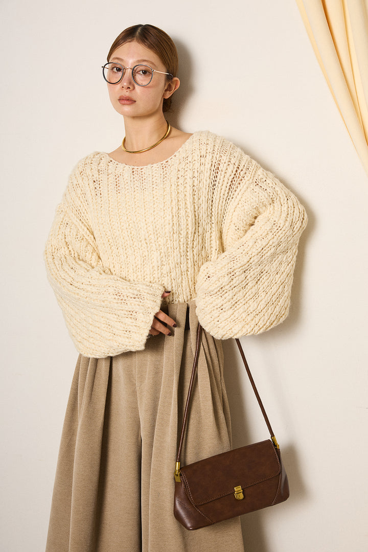 [SET]チャンキースラブニットクロップドプルオーバー+ベルトループコーデュロイワイドパンツ(2set)